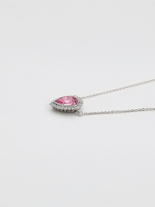 Chrysothemiss Damen Halskette Rosa Schild Rosa Stein & Zirkon Platin Beschichtung
