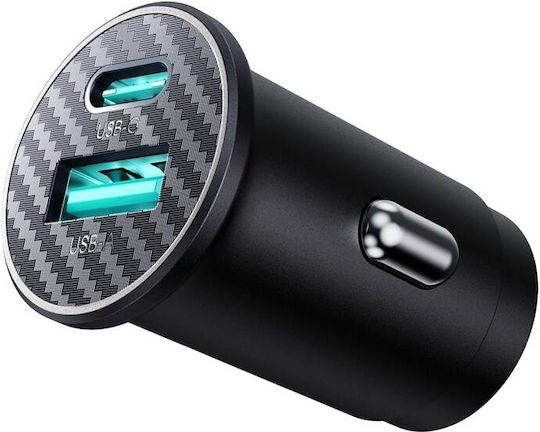 Joyroom JR-CCN16 Mini Φορτιστής Αυτοκινήτου 15W 3A με Θύρες: 1xUSB 1xType-C Μαύρο Χρώμα