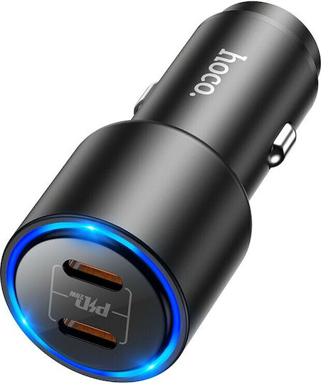 Hoco Nz3 Φορτιστής Αυτοκινήτου 20W Γρήγορης Φόρτισης με Θύρες: 2xType-C Μαύρο Χρώμα