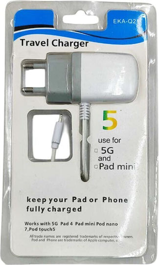 Car Charger 2.1A with one Port: 1xUSB with Cable Lightning White Color
