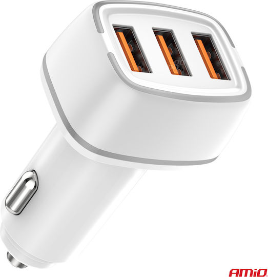 AMiO Încărcător Auto 32W Încărcare Rapidă cu Porturi: 2xUSB 1xType-C Alb Culoare