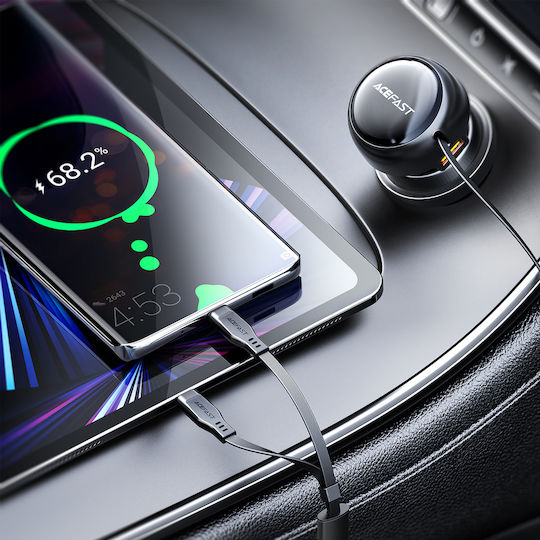 Acefast Автомобилен Заряден Устройство 53W 3A с Портове 1xUSB-A 2xType-C с Type-C Кабел Черен Цвят