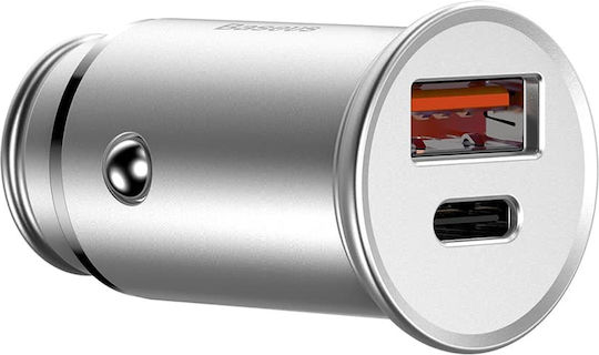 Baseus Square Qc Încărcător Auto 30W cu Porturi: 1xUSB 1xType-C Negru Culoare