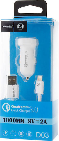 QIHANG Auto-Ladegerät 2.8A Schnellladung mit einem Anschluss: 1xUSB mit Kabel Mikro-USB Weiß Farbe