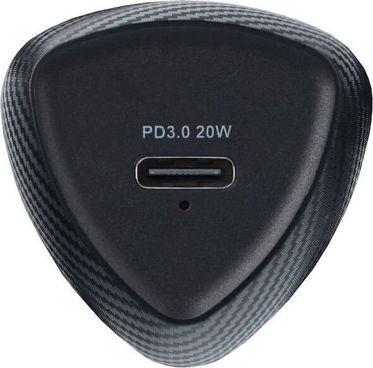 Forcell Handy-Autoladegerät 20W 3A mit einem Anschluss 1xType-C zusammen mit Kabel Lightning Schwarz Farbe