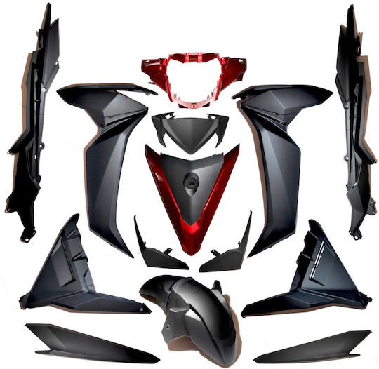 Roc Motorrad Kunststoff-Set für Sym VF 185 Rot 15Stück