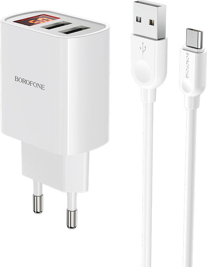 Borofone Charger with 2 USB-A Ports and Cable micro USB Whites (BA58A)