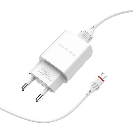 Borofone Charger with 2 USB-A Ports and Cable micro USB Whites (BA58A)