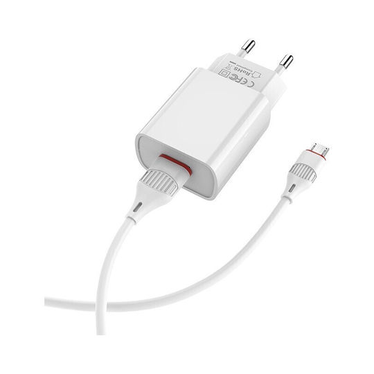 Borofone Charger with 2 USB-A Ports and Cable micro USB Whites (BA58A)