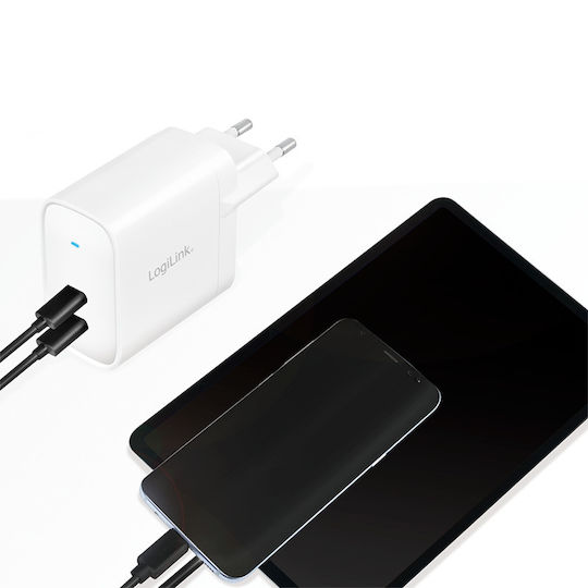 LogiLink Φορτιστής Χωρίς Καλώδιο GaN με 2 Θύρες USB-C 40W Power Delivery Λευκός (PA0282)