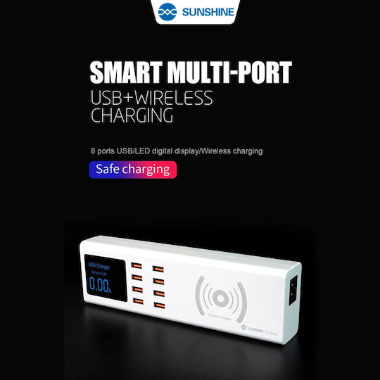 Sunshine Βάση Φόρτισης με 8 Θύρες USB-A σε Ασημί χρώμα (SS-309WD)