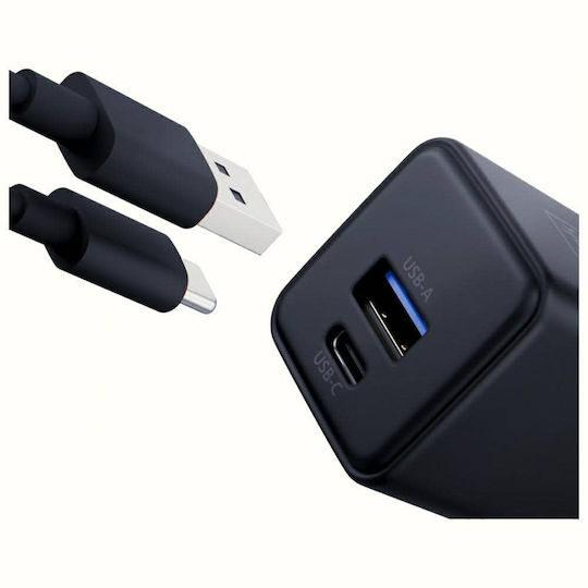 3MK Φορτιστής Χωρίς Καλώδιο GaN με Θύρα USB-A και Θύρα USB-C 20W Power Delivery / Quick Charge 4+ Μαύρος (Hyper)