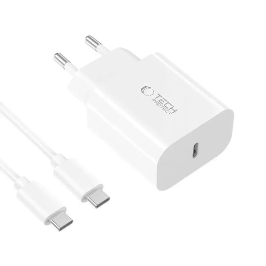 Tech-Protect Φορτιστής με Θύρα USB-C και Καλώδιο USB-C - USB-C 20W Power Delivery Λευκός (NC20W)