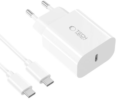 Tech-Protect Φορτιστής με Θύρα USB-C και Καλώδιο USB-C - USB-C 20W Power Delivery Λευκός (NC20W)