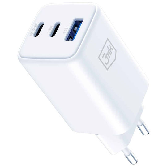 3MK Φορτιστής Χωρίς Καλώδιο GaN με Θύρα USB-A και 2 Θύρες USB-C 65W Power Delivery Λευκός (Hyper)