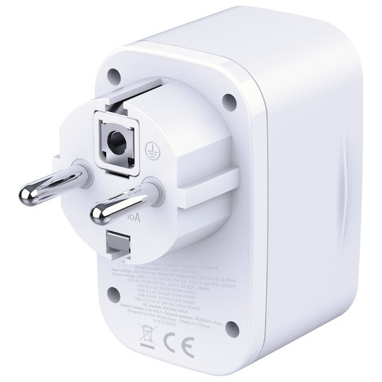 3MK Φορτιστής Χωρίς Καλώδιο GaN με Θύρα USB-A και 2 Θύρες USB-C 30W Power Delivery Λευκός (Hyper Comfort Charger)