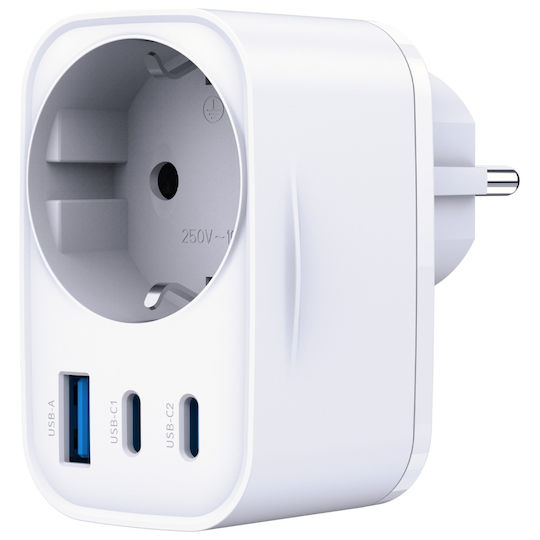 3MK Φορτιστής Χωρίς Καλώδιο GaN με Θύρα USB-A και 2 Θύρες USB-C 30W Power Delivery Λευκός (Hyper Comfort Charger)