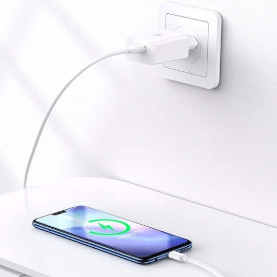 Usams Charger with USB-A Port and Cable USB-C 18W Quick Charge 3.0 Whites (SCXLTZ02)