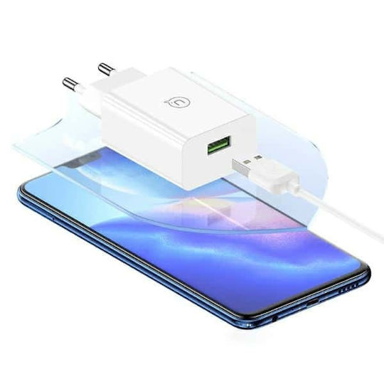 Usams Charger with USB-A Port and Cable USB-C 18W Quick Charge 3.0 Whites (SCXLTZ02)