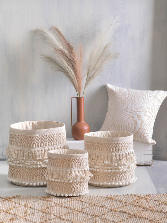 Rythmos Kente Decorative Basket Wicker with Handles Beige 30x30x30cm