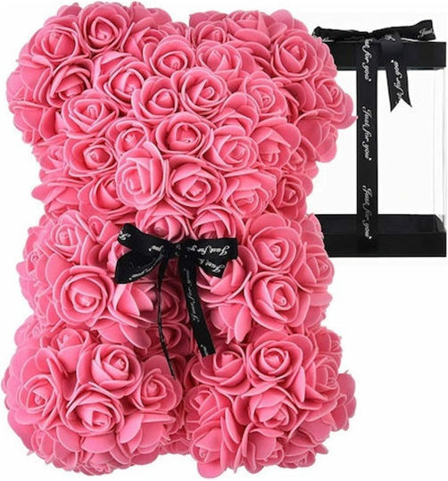 Bear of Artificial Roses Pink 25cm in Box Aleiferopoulos Flowers