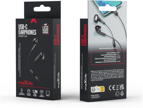 Maxlife In-ear Handsfree Headphones with Connector USB-C Black