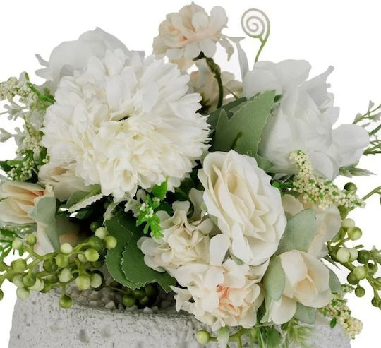 Floare Artificială în Ghiveci Decorativ din Ciment Ø15x22cm Alb Somon