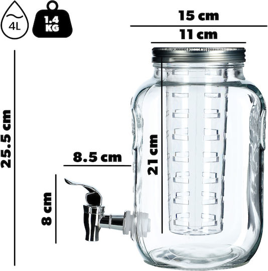 Borcan de sticlă Kadax 4l cu robinet pentru apă, limonadă, sucuri