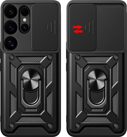 Hurtel Hybrid Задна корица Силикон / Пластмаса / Метал Черен (Galaxy S25 Ultra)