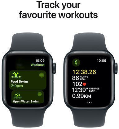 Apple Watch SE 2024 Aluminum 44mm Waterproof with Heart Rate Monitor (Midnight with Midnight Sport Band - S/M)
