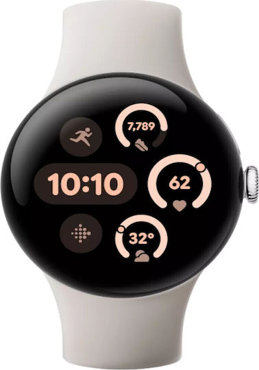 Google Pixel Watch 3 LTE Aluminium 41mm Waterproof with Heart Rate Monitor Polished Silver Aluminum Case Porcelain Active Band