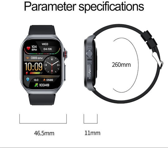 Microwear ET585 Smartwatch με Παλμογράφο (Black Steel)