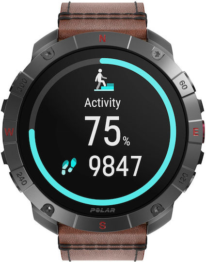 Polar Grit X2 Pro Titan Stainless Steel 49mm Waterproof Smartwatch with Heart Rate Monitor (Brown Leather Strap - M/L)