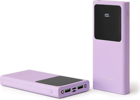 Colorum Power Bank 10000mAh 22.5W με 2 Θύρες USB-A και Θύρα USB-C xLavenda