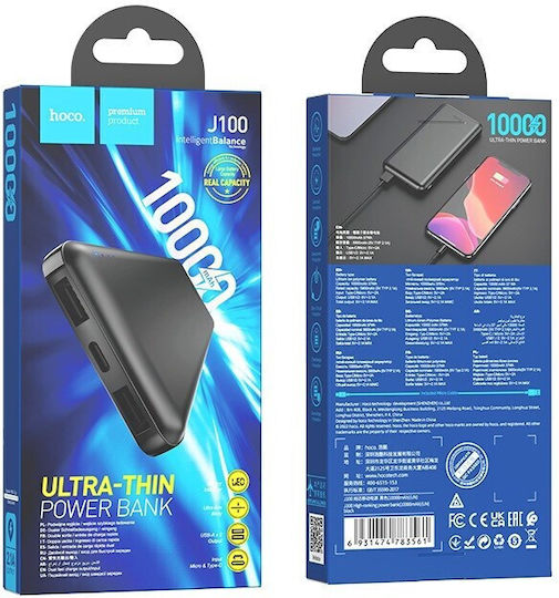 Hoco J100 Power Bank 10000mAh mit 2 USB-A Anschlüssen Schwarz