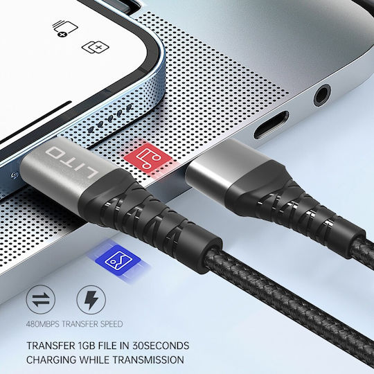 Lito USB 2.0 Kabel USB-C männlich - USB-A 18W Schwarz 2m