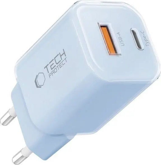 Tech-Protect Wireless Charger with USB-A and USB-C Output Ports 33W Power Delivery / Quick Charge 3.0 Blue