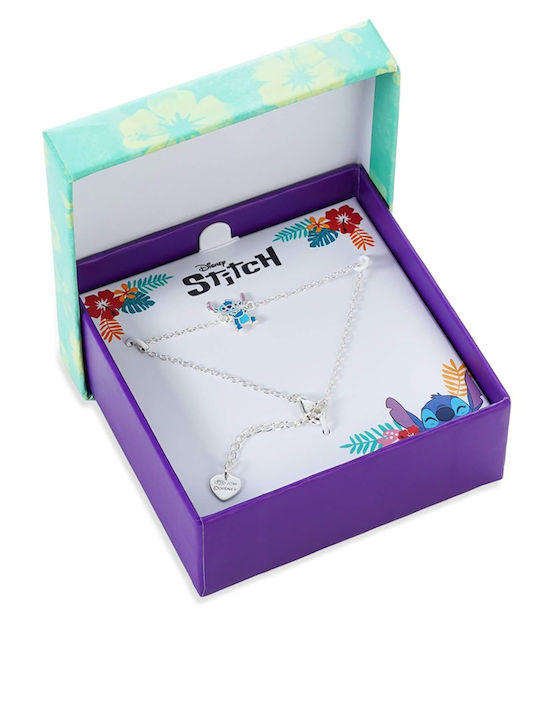 Kritsimis Παιδικό Βραχιόλι Αλυσίδα Lilo Stitch από Ασήμι με Καρδιά