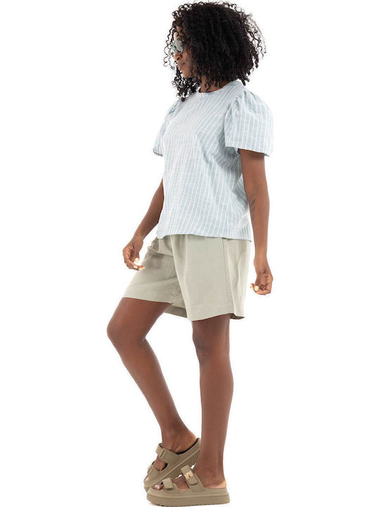 Damen Bluse Baumwolle Kurzärmelig Hellblau