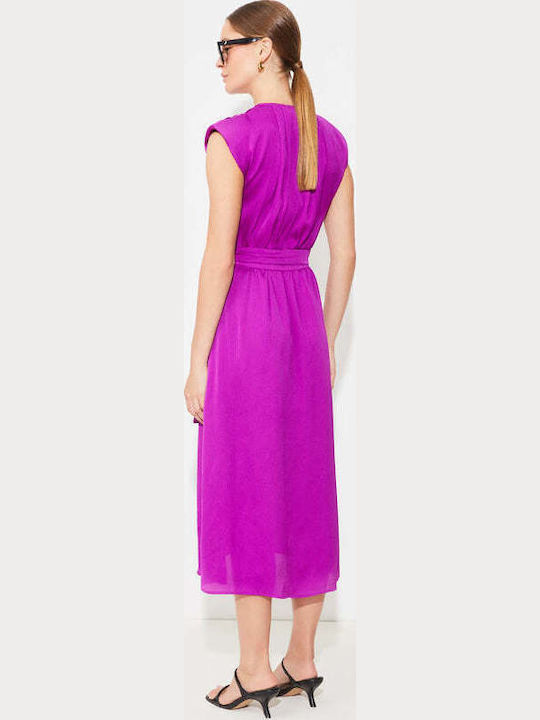 Sommer Midi Damenkleid Wickel Matt Magenta