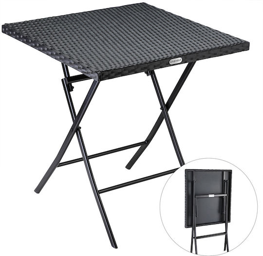with Rattan Surface and Metal Frame Black 65x65x75cm