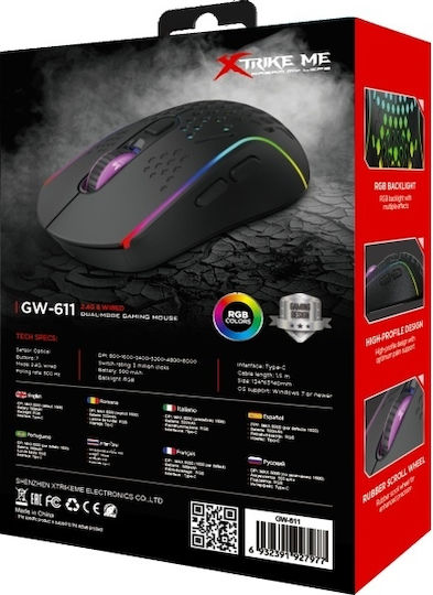 Xtrike Me GW-611 Kabelloses Gaming Maus 8000 DPI Schwarz