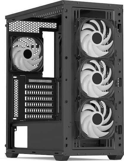 Aerocool D501A V2 Геймърско бюро Midi Tower Компютърна кутия със страничен прозорец и RGB осветление Черен