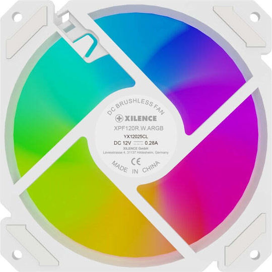 Xilence XF066 Reverse Blade Case Fan 120mm (1500rpm) with ARGB Lighting and 4-Pin PWM Connection White