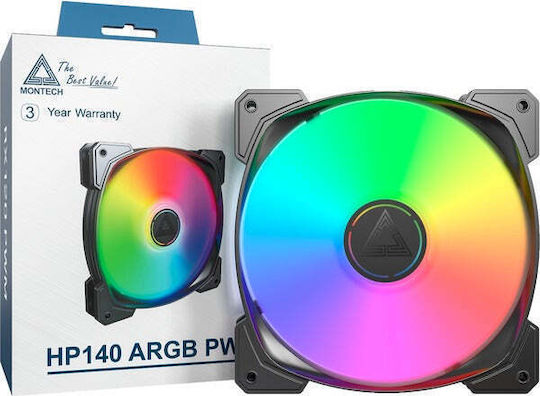 Montech HP140 Gehäuselüfter (1600rpm) mit ARGB Beleuchtung und 4-Pin PWM Verbindung