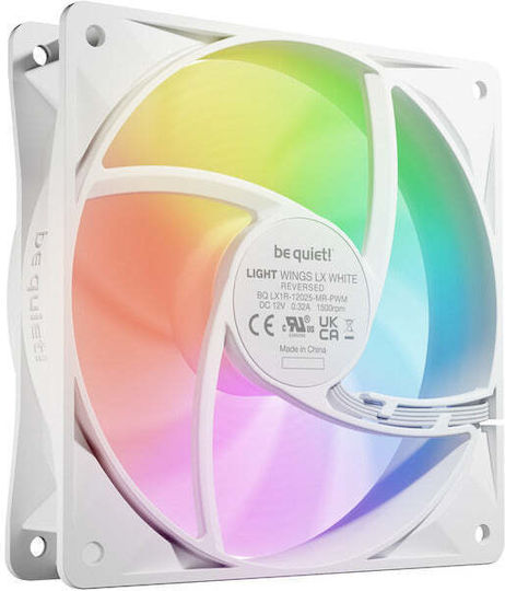 Be Quiet Light Wings LX Reverse Blade Case Fan 120mm (1500rpm / 48.8cfm) with ARGB Lighting and 4-Pin PWM Connection White