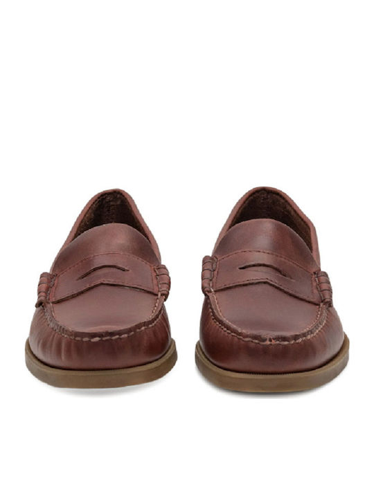 Waxed Δερμάτινα Ανδρικά Loafers σε Καφέ Χρώμα