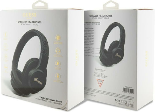 Guess 4G Tone on Tone Script Logo Wireless / Wired Over Ear Headphones with 32 hours of Operation and Quick Charge Black