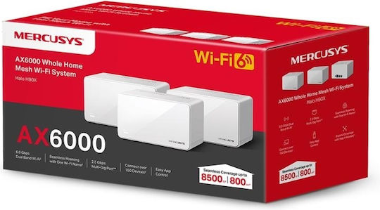 Mercusys Halo H90X WiFi Mesh Network Access Point Wi‑Fi 6 Dual Band (2.4 & 5GHz) σε Τριπλό Kit