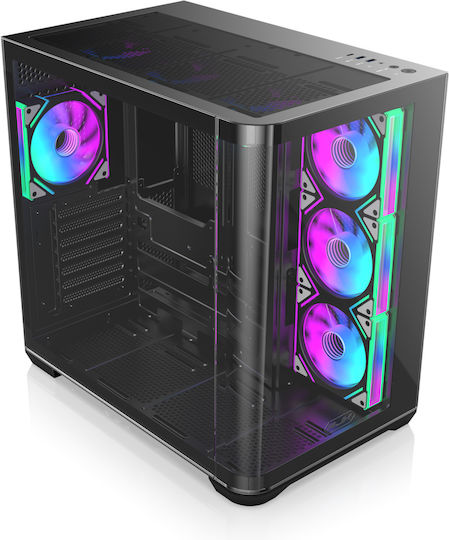 Raijintek ATREUS BT7 Gaming Midi-Turm Computergehäuse mit Seitenfenster und RGB-Beleuchtung Schwarz